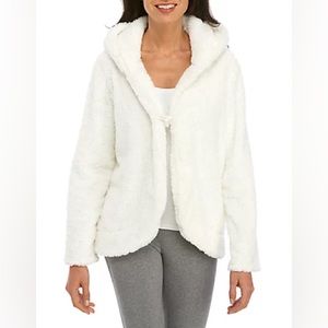 BELK Crown & Ivy Hooded Sherpa Cardigan in White